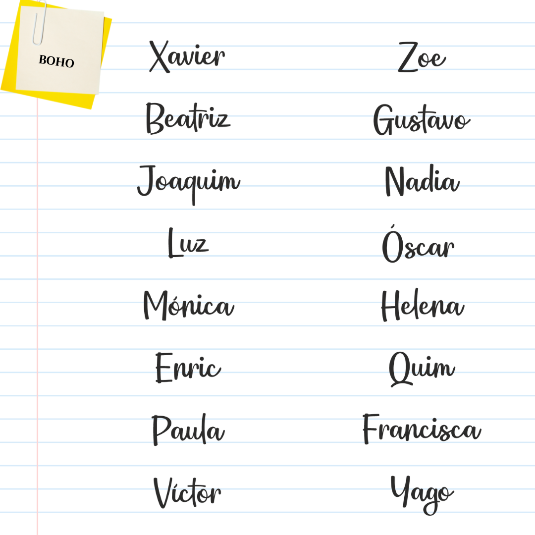 Muestra de distintos nombres con tipografia Boho