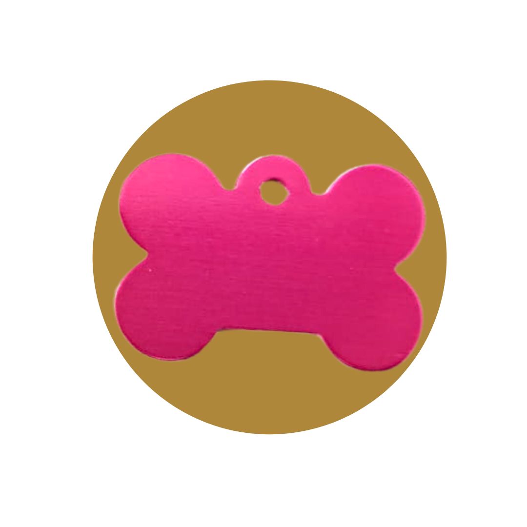 Chapa de metal para grabar el nombre de la mascota y el teléfono del propietario, color fucsia