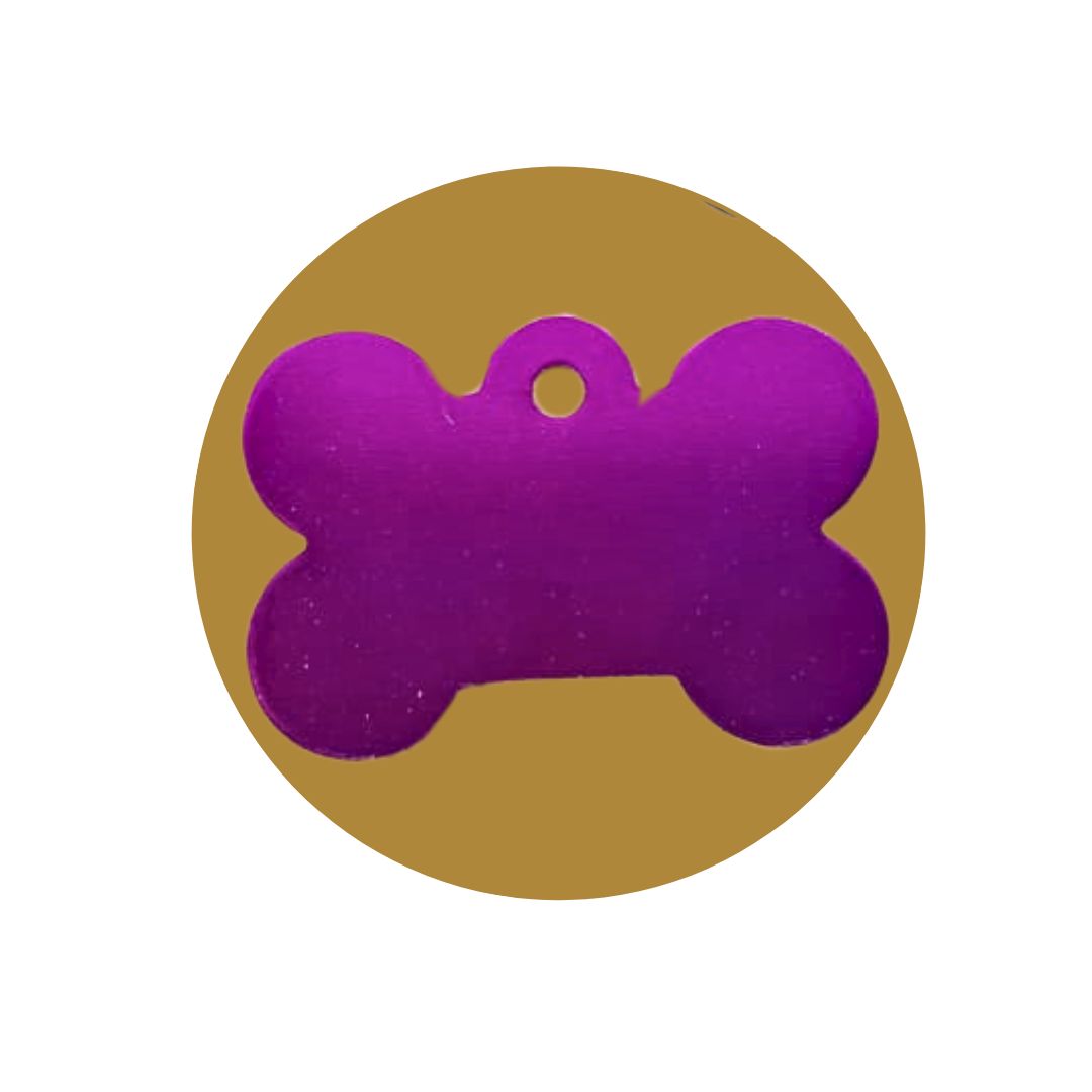 Chapa de metal para grabar el nombre de la mascota y el teléfono del propietario, color morado