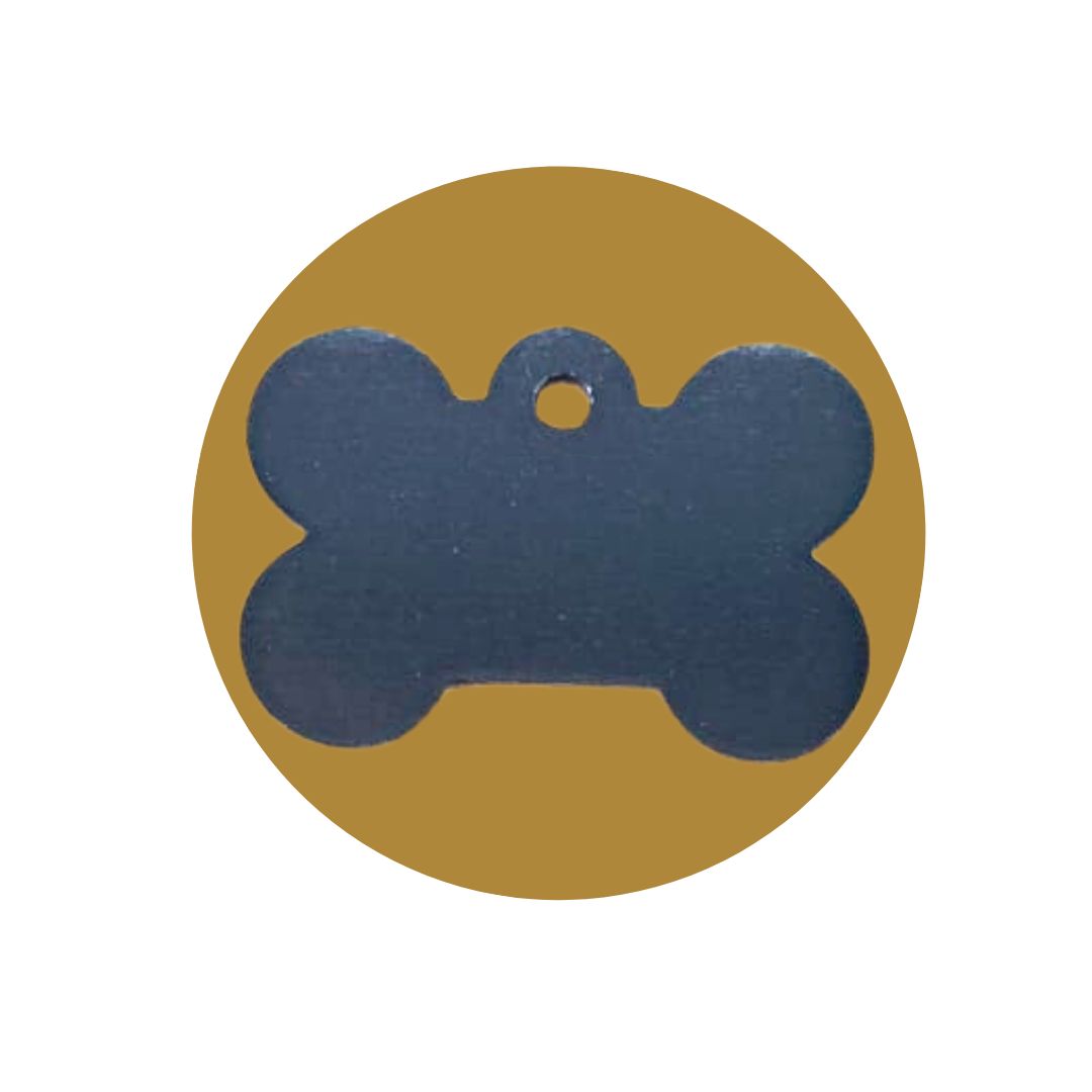 Chapa de metal para grabar el nombre de la mascota y el teléfono del propietario, color negro