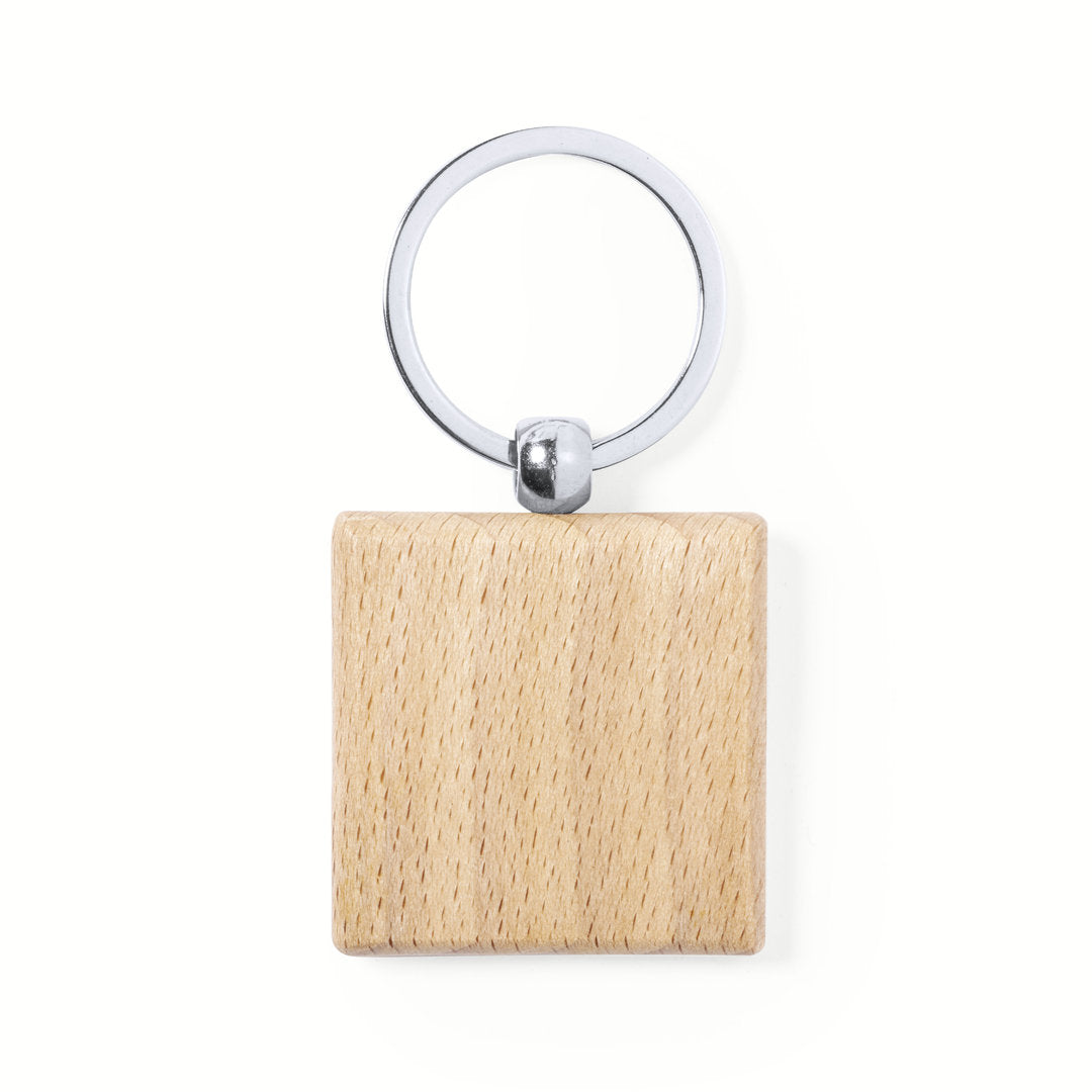 Llavero de madera de haya natural cuadrado personalizado con grabado a láser.