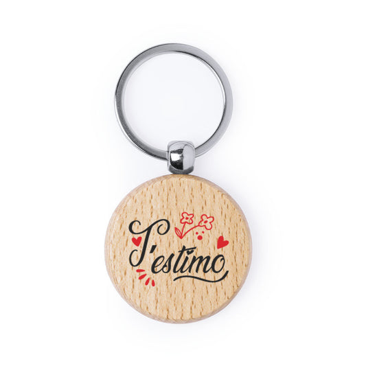 Llavero de madera natural redondo con impresión a todo color por una cara especial san valentin, parejas, enamorados. T'estimo