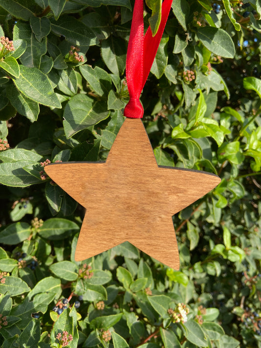 Decoración de Navidad de madera natural troquelada en forma de estrella,
