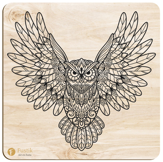 Mandala de madera para pintar con motivo animal: buho.
