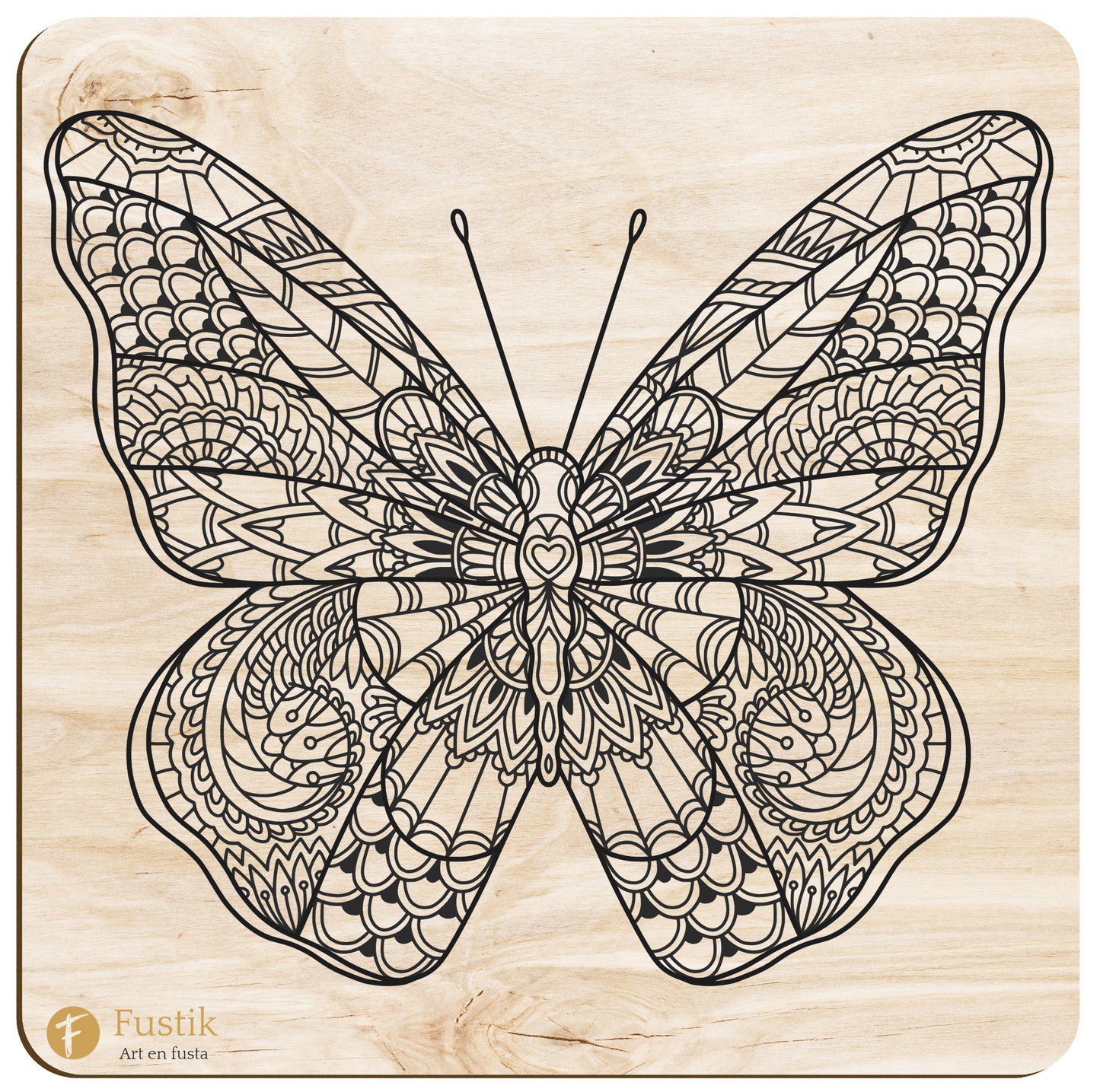Mandala de madera para pintar con motivo animal: mariposa.