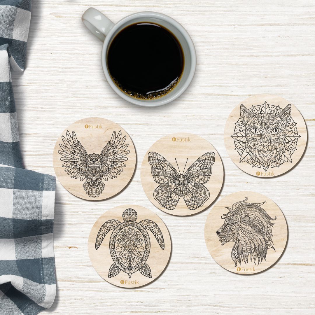 Posavasos de Madera con Mandalas Animales