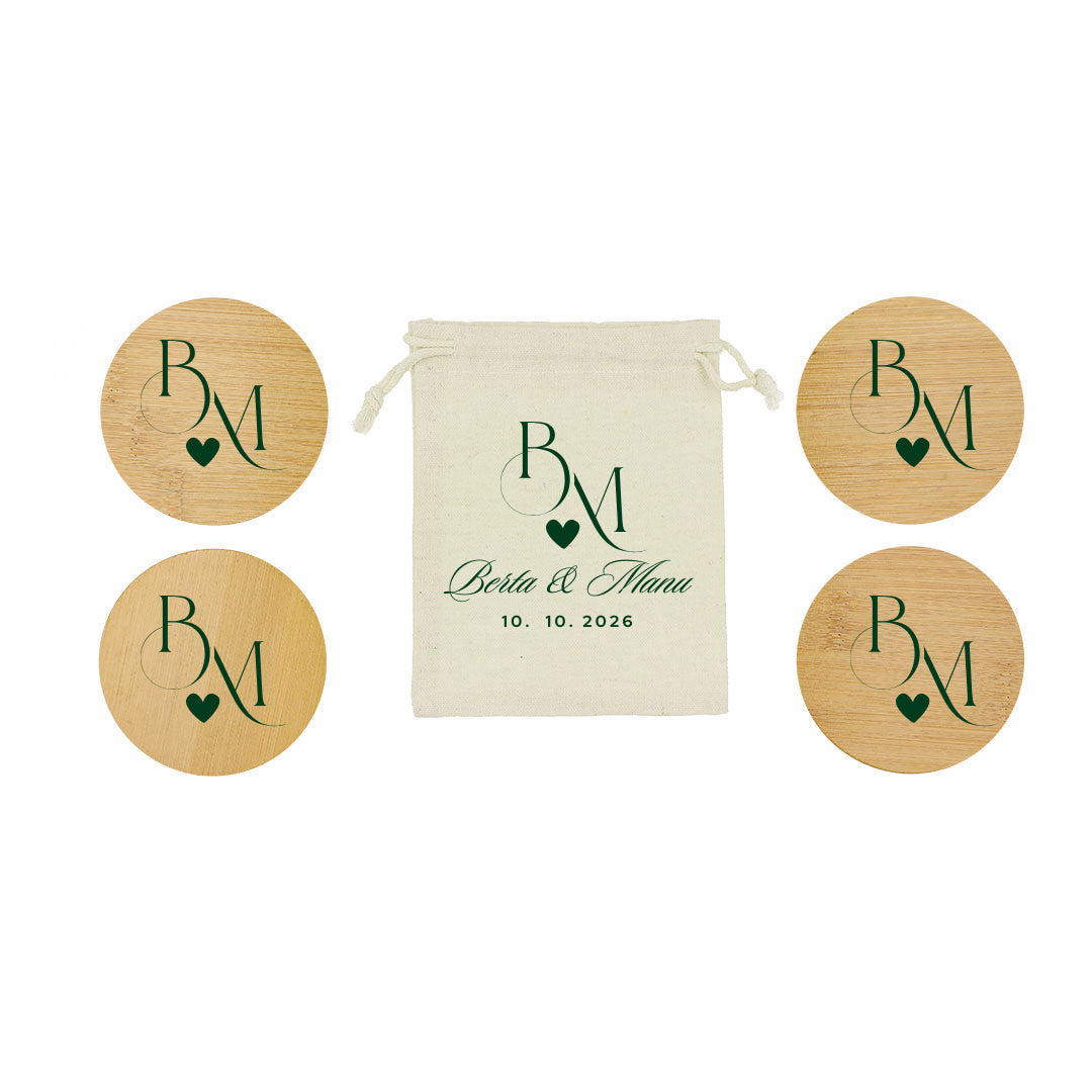 Set de Posavasos de Madera Natural para Bodas