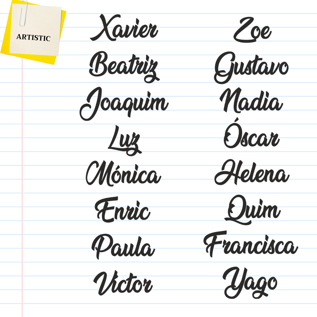 Muestra de nombres con tipografia Artistic