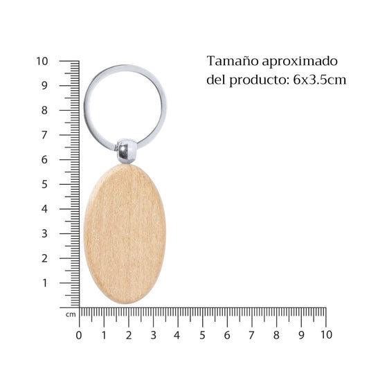 Medidas del llavero de madera de haya ovalado