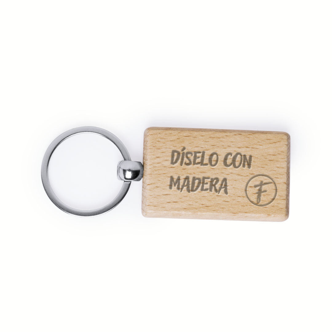 Llavero de madera de haya natural rectangular personalizado con grabado a láser.