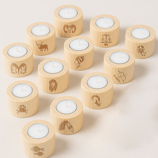 Vela del Zodiaco con base de madera grabada – Elige tu signo