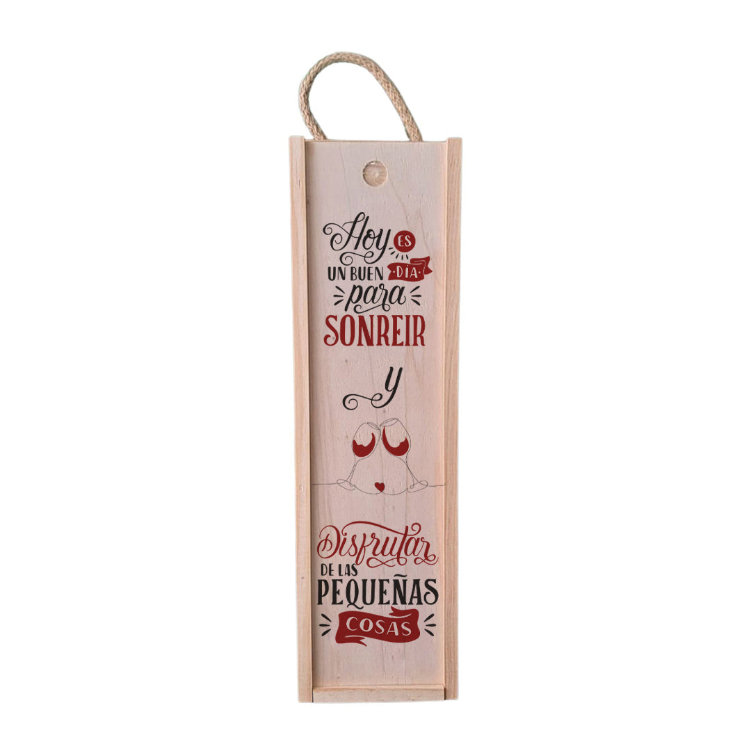 Caja de Madera para Botella de Vino "Disfrutar de las Pequeñas Cosas"