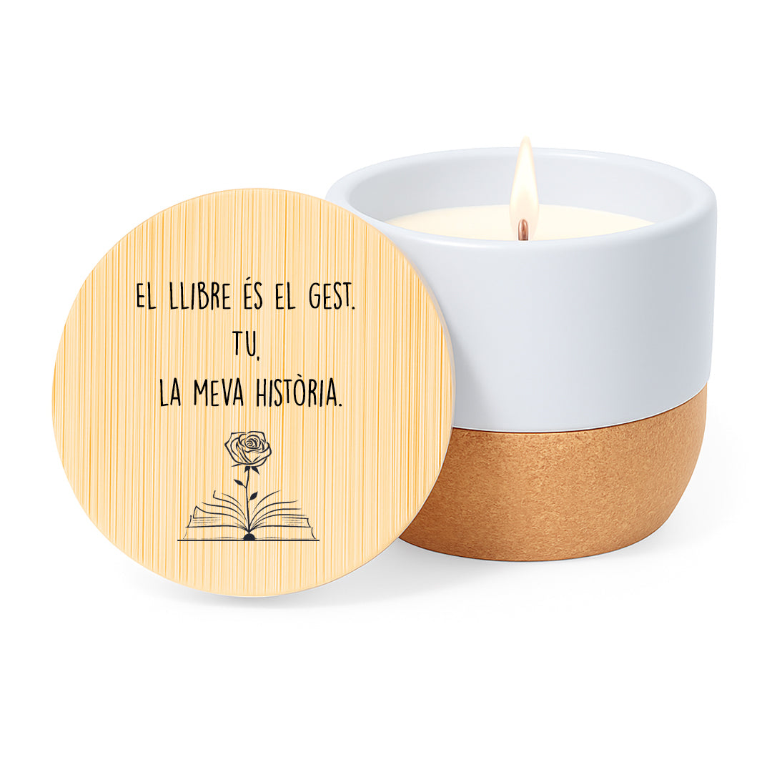 Espelma aromàtica amb missatges de Sant Jordi