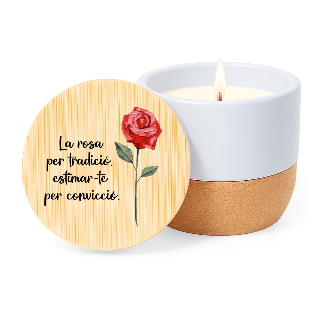 Espelma aromàtica amb missatges de Sant Jordi