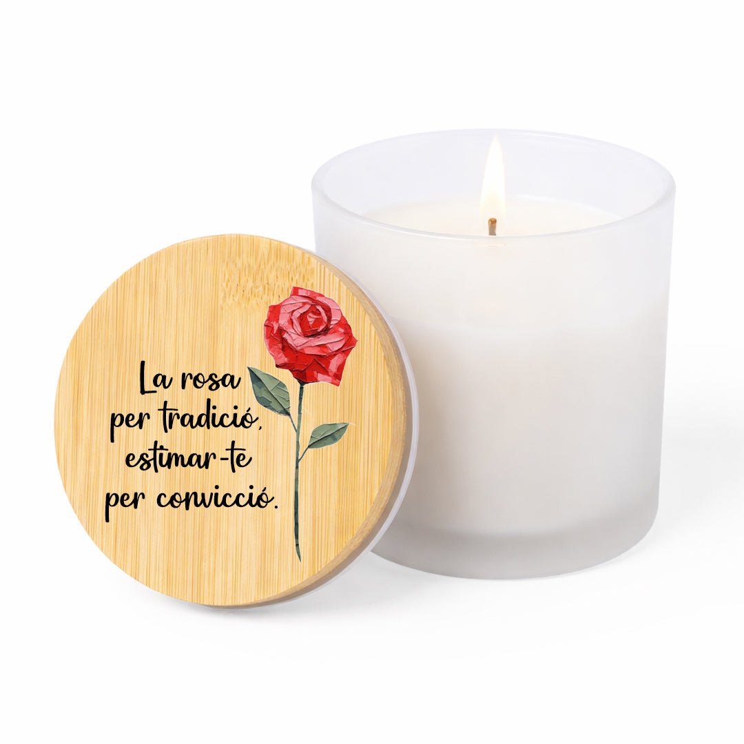 Espelma aromàtica amb missatges de Sant Jordi