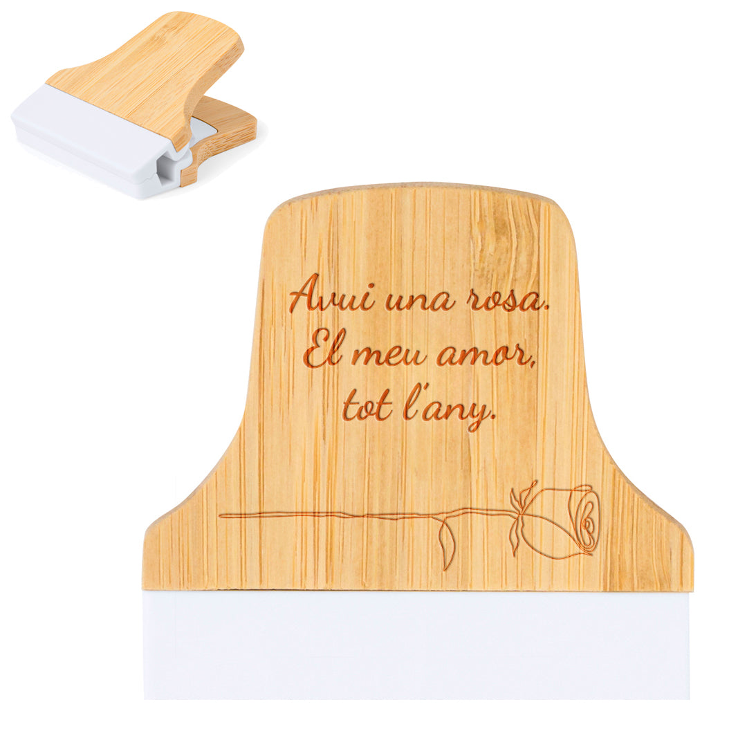 Pinça amb imant de bambú Sant Jordi amb missatge