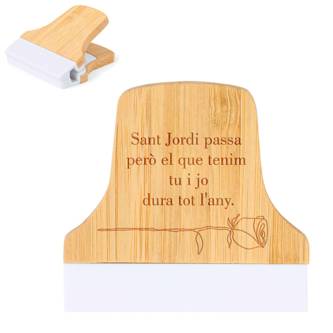 Pinça amb imant de bambú Sant Jordi amb missatge