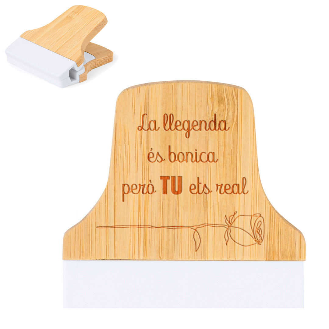 Pinça amb imant de bambú Sant Jordi amb missatge