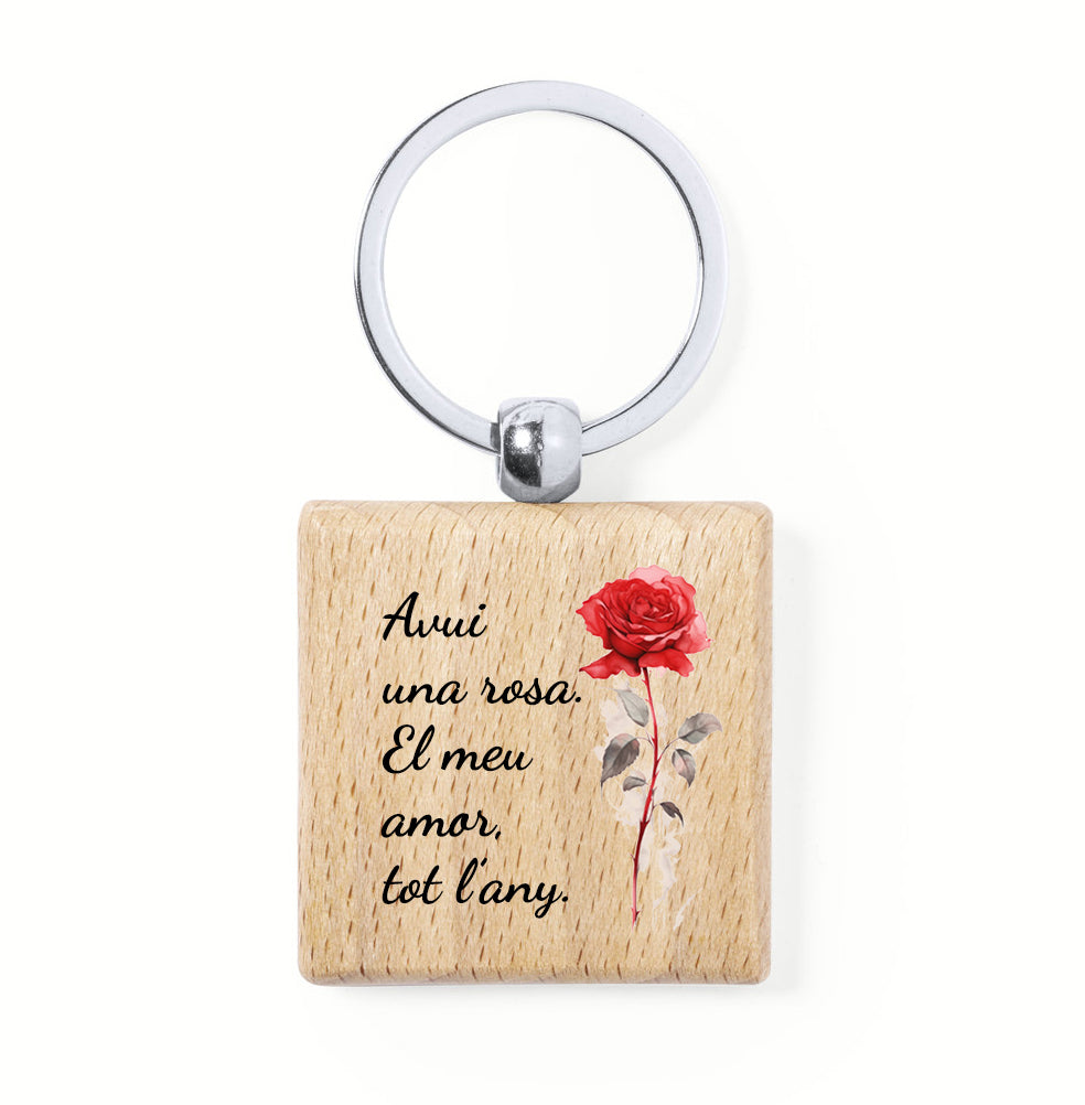 Clauer quadrat de fusta Sant Jordi amb missatge