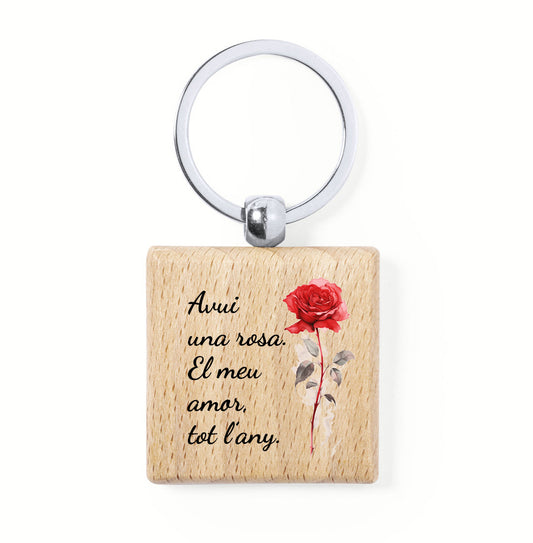 Clauer quadrat de fusta Sant Jordi amb missatge