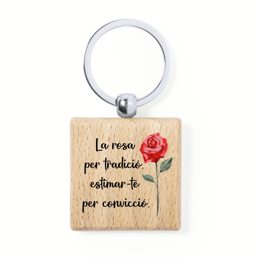 Clauer quadrat de fusta Sant Jordi amb missatge