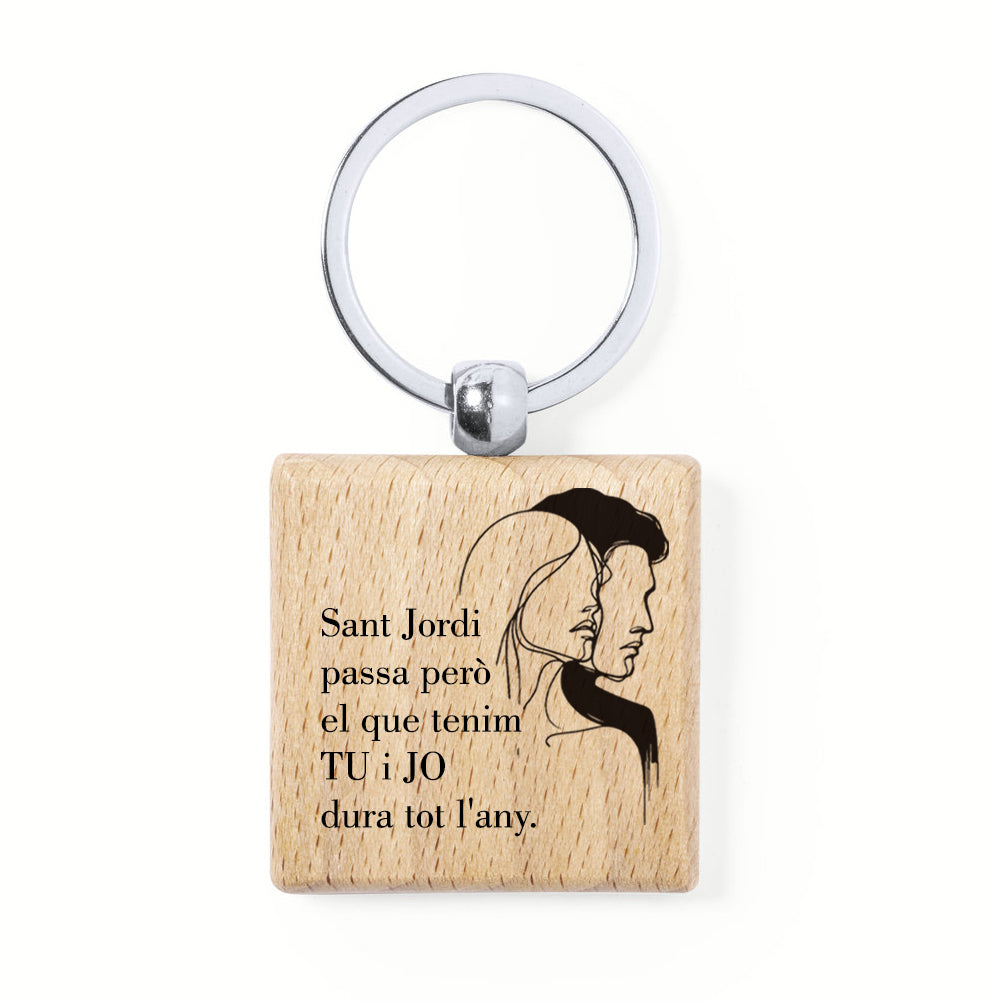 Clauer quadrat de fusta Sant Jordi amb missatge