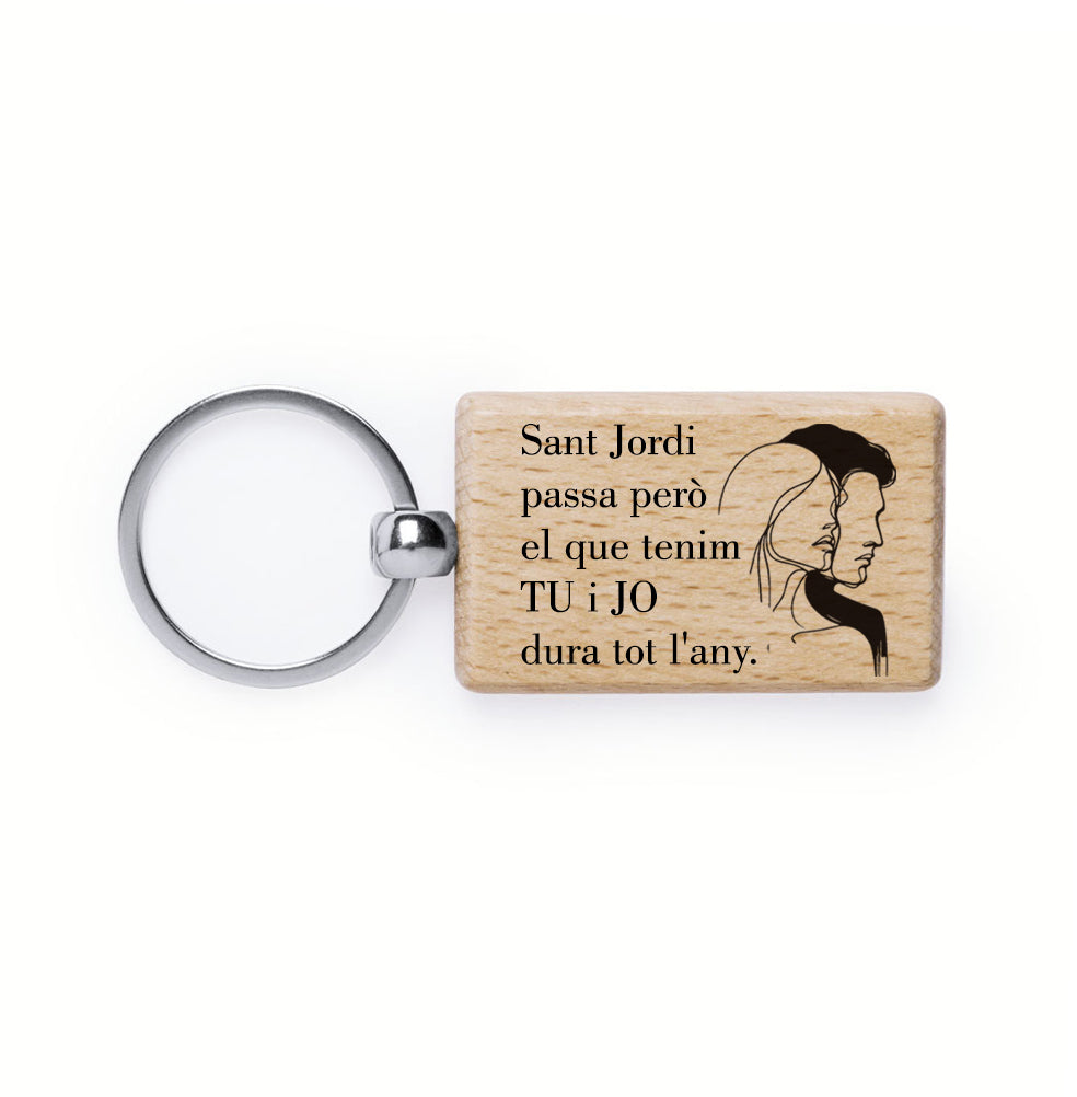 Clauer rectangular de fusta Sant Jordi amb missatge
