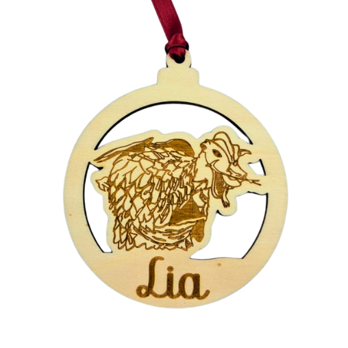 Bolas para el árbol de Navidad de madera con las figuras típicas de la Bisbal: la geganta Rigoberta, el Drac de Dracs i el Drac La Rèplica.