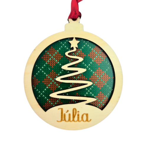 Adorno de madera para el árbol de navidad de dos niveles, fondo impreso directo y capa superior grabada con el nombre personalizado