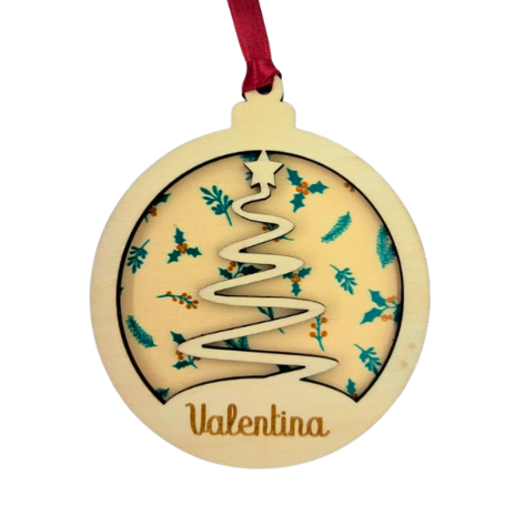 Adorno de madera para el árbol de navidad de dos niveles, fondo impreso directo y capa superior grabada con el nombre personalizado
