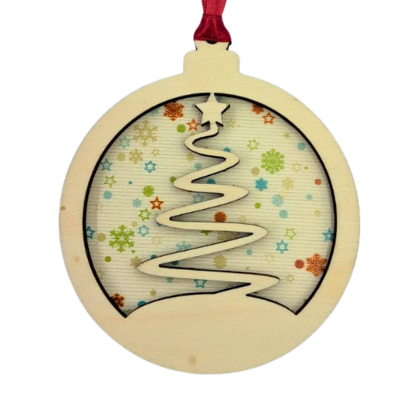 Adorno de madera para el árbol de navidad de dos niveles, fondo impreso directo y capa superior grabada con el nombre personalizado