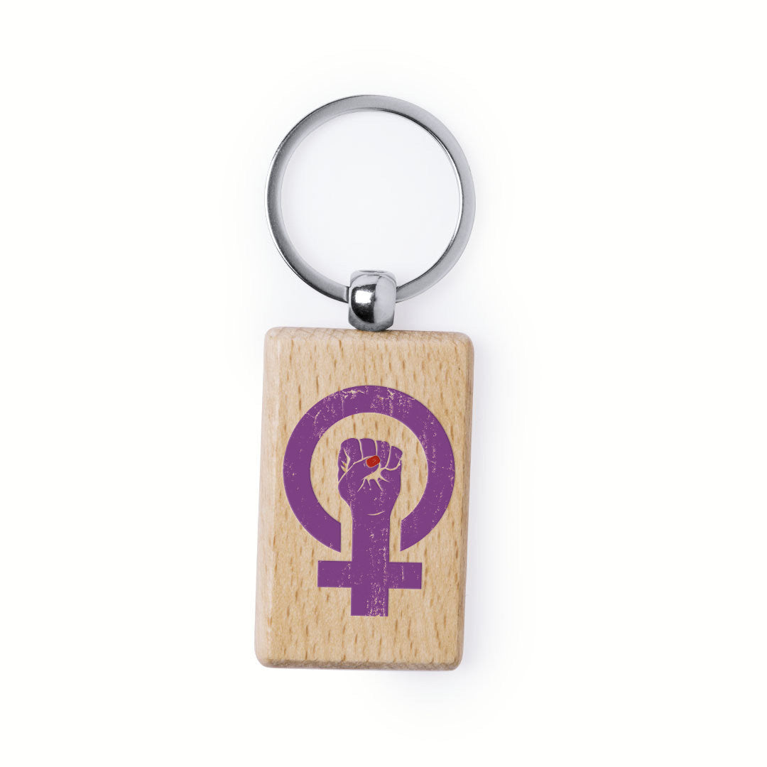 Llavero rectangular de madera natural con mensaje del Día de la Mujer
