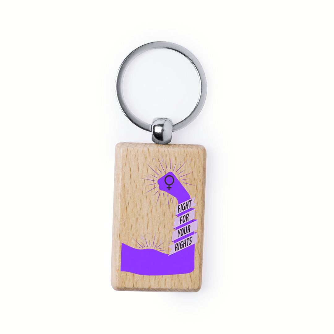 Llavero rectangular de madera natural con mensaje del Día de la Mujer