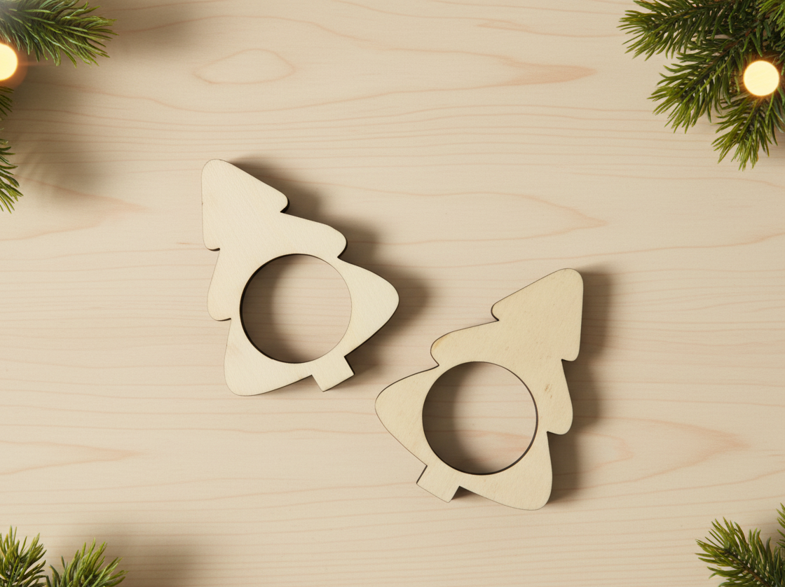 Argollas de madera personalizables con el nombre grabado a láser con distintas formas. Un árbol simple y natural