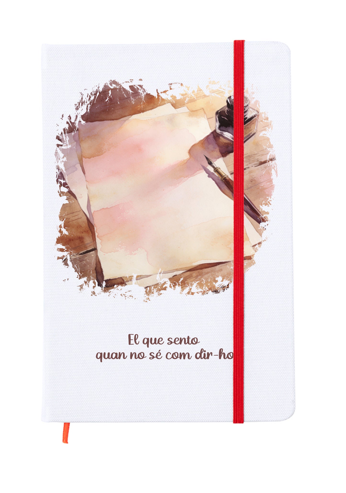 Libreta tamaño 15x20cm con goma elástica para cerrar de color rojo. Interior páginas en blanco para escribir compartiendo con la pareja. Portada a todo color con una ilustración romántica que forma parte de un conjunto para san valentin. El que sento quan no sé com dir-ho
