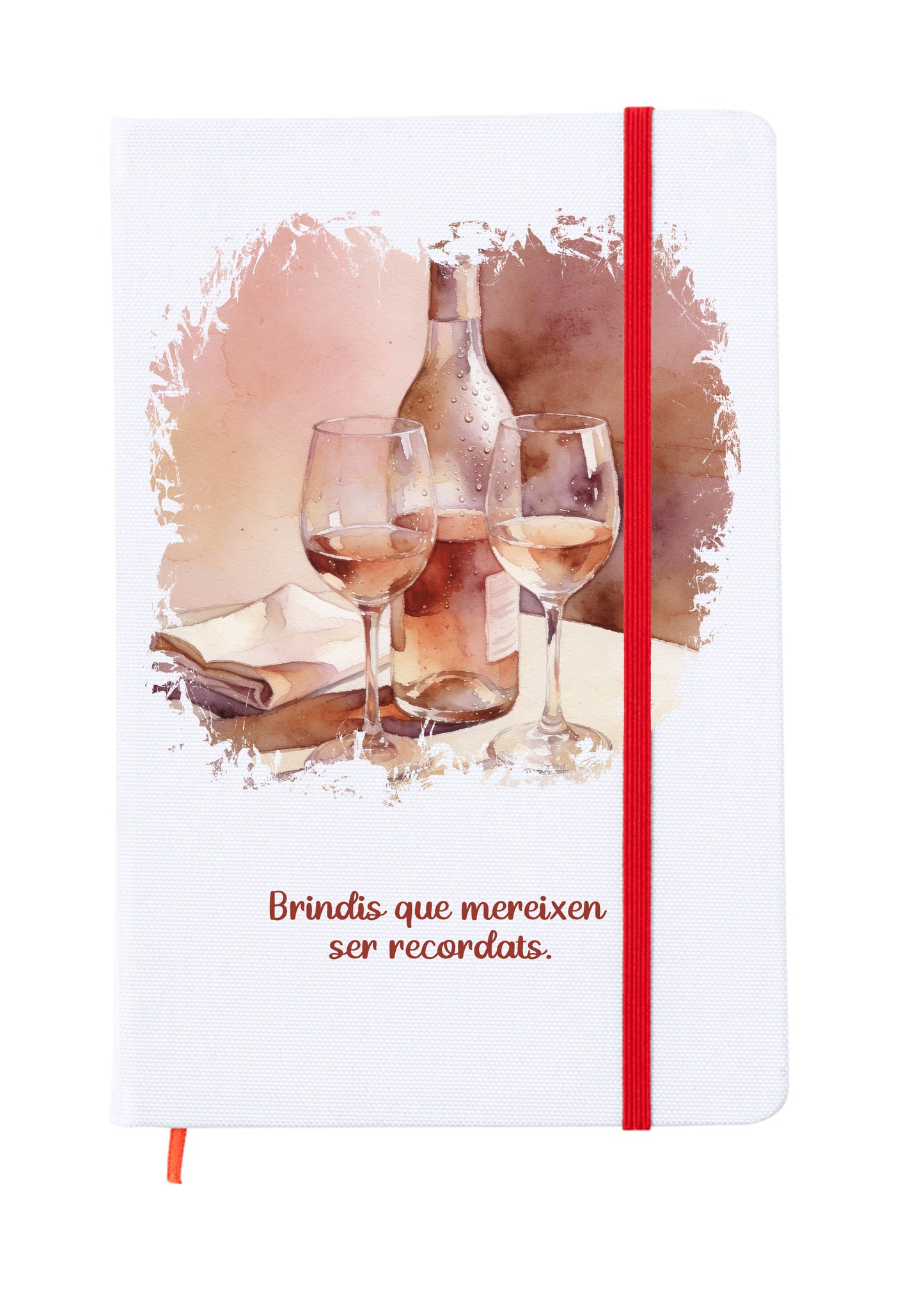 Libreta tamaño 15x20cm con goma elástica para cerrar de color rojo. Interior páginas en blanco para escribir compartiendo con la pareja. Portada a todo color con una ilustración romántica que forma parte de un conjunto para san valentin. Brindis que mereixen ser recordats