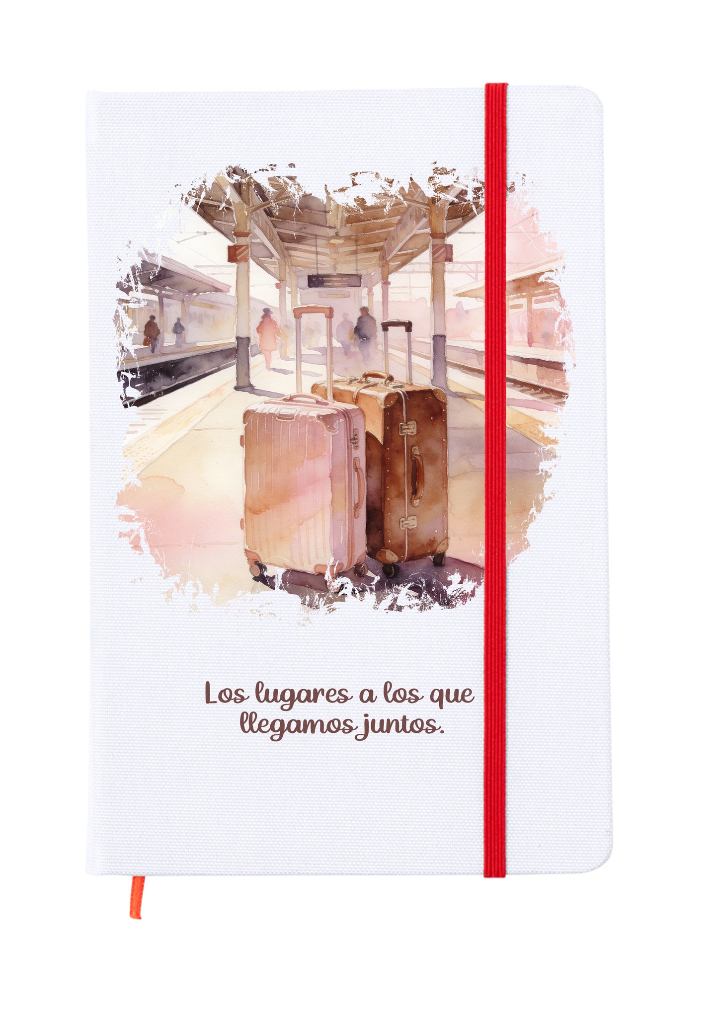 Libreta tamaño 15x20cm con goma elástica para cerrar de color rojo. Interior páginas en blanco para escribir compartiendo con la pareja. Portada a todo color con una ilustración romántica que forma parte de un conjunto para san valentin. Los lugares a los que llegamos juntos