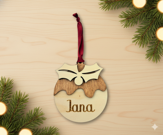 Bola de Nadal de fusta Disseny de Grèvol gravat amb nom