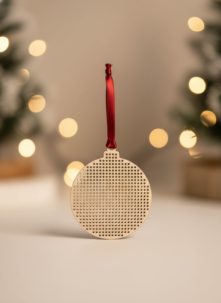Adorno navideño sencillo de madera para crear con punto de cruz o bordado. Elemento diy para personalizar a tu gusto.