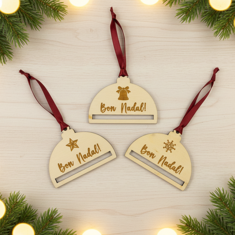 Adorno navideño de madera para crear con macramé. Elemento diy para personalizar a tu gusto.