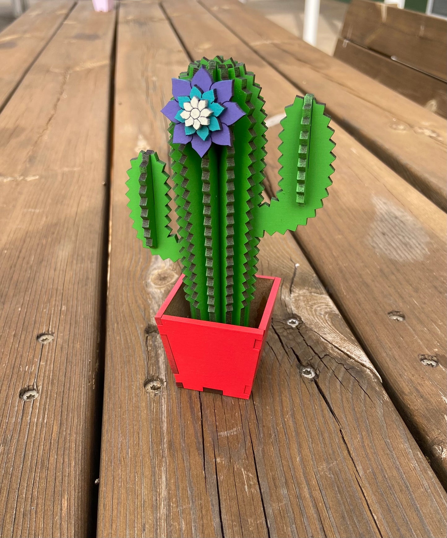 Cactus de madera decorativo en colores
