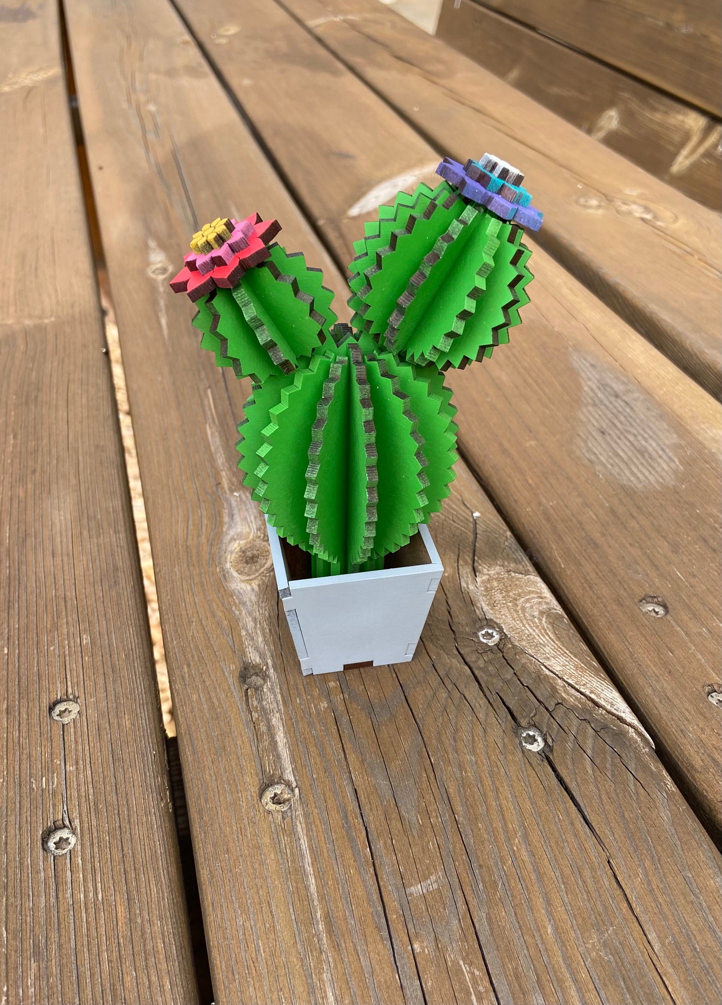 Cactus de madera decorativo en colores
