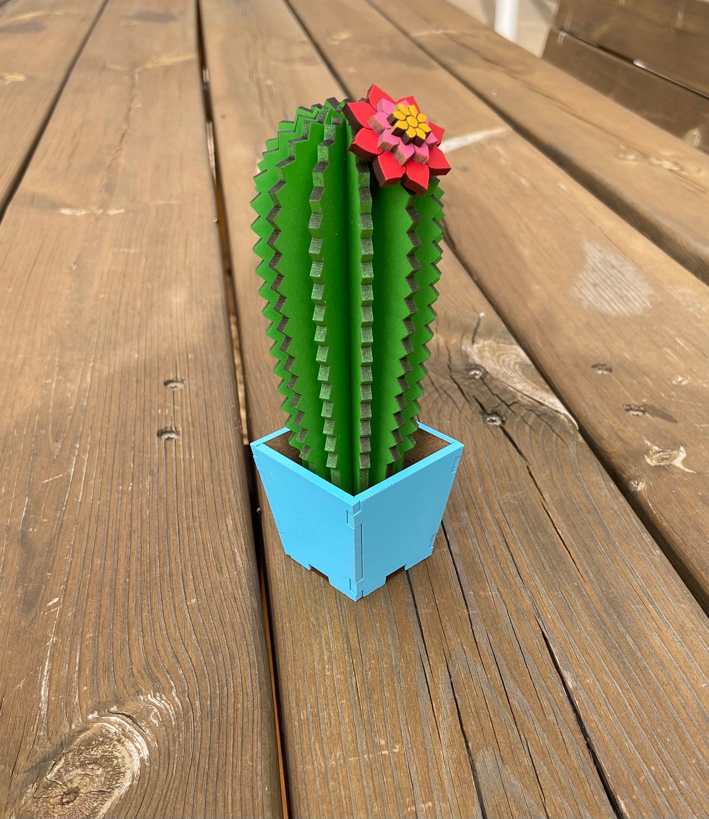 Cactus de madera decorativo en colores
