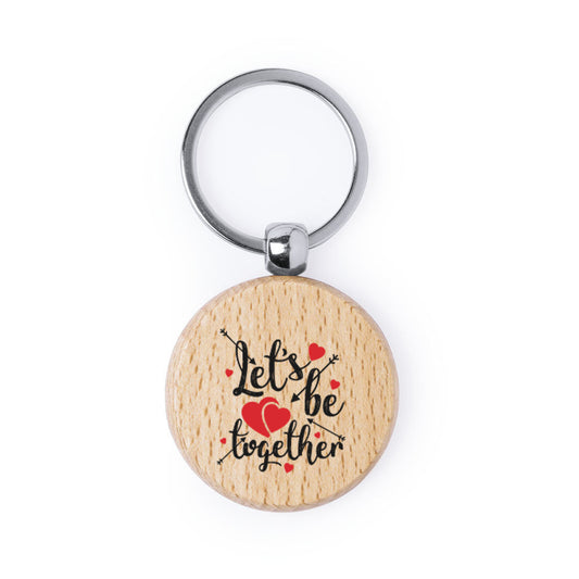 Llavero de madera natural redondo con impresión a todo color por una cara especial san valentin, parejas, enamorados. Let's be together