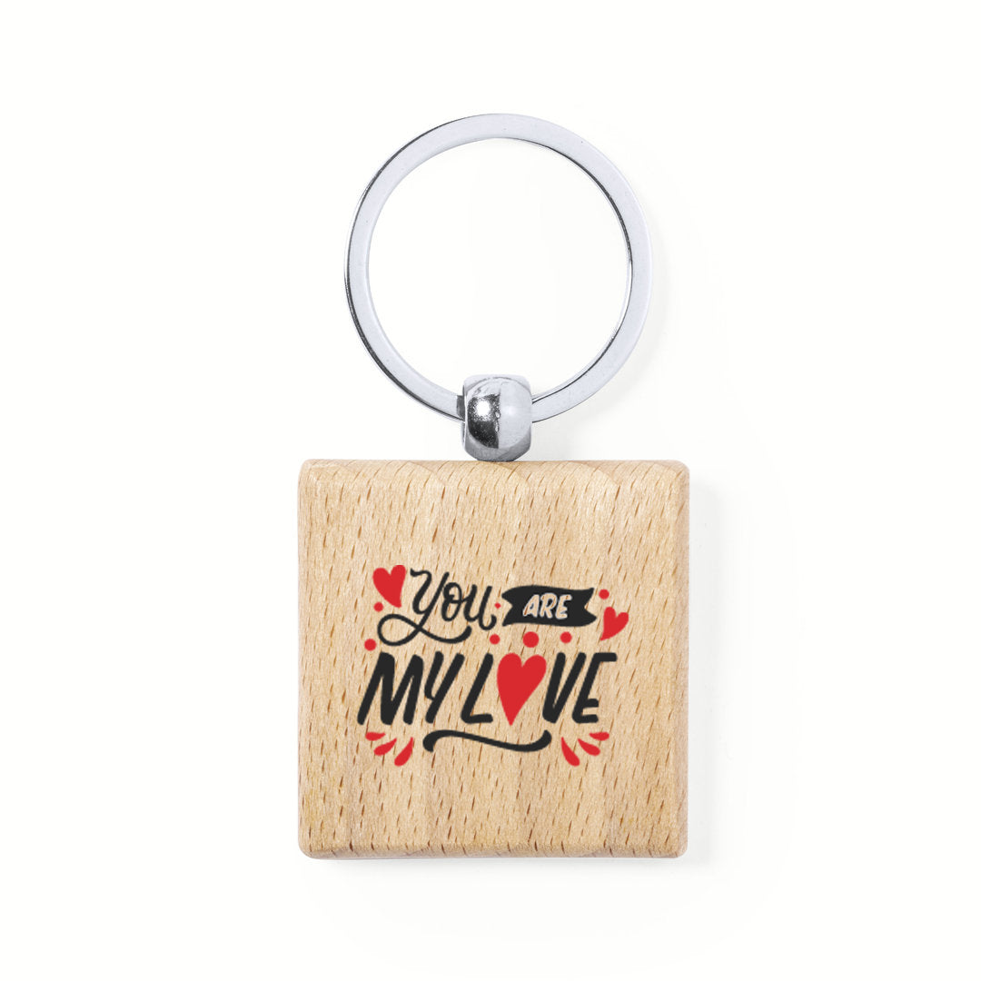 Llavero de madera natural cuadrado con impresión a todo color por una cara especial san valentin, parejas, enamorados. You are my love