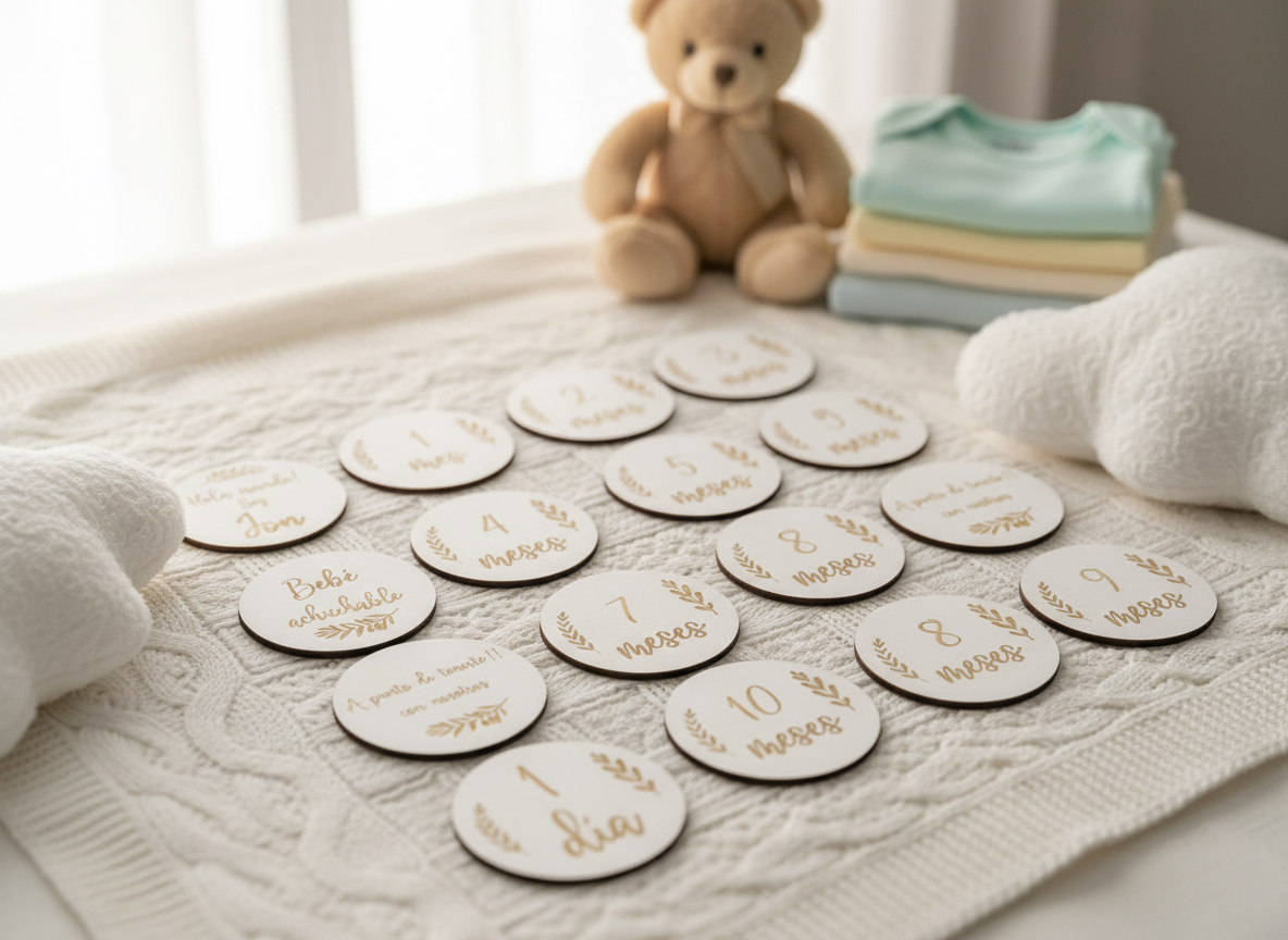 Conjunto de 16 círculos marca meses gravados a láser para sesión de fotos de bebé
