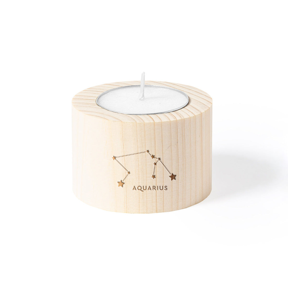 Vela del Zodiaco con base de madera grabada – Elige tu signo