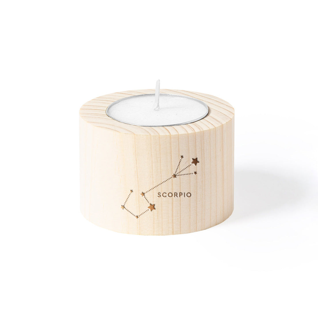 Vela del Zodiaco con base de madera grabada – Elige tu signo