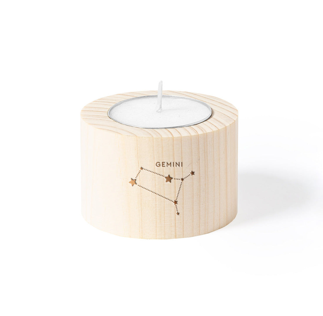 Vela del Zodiaco con base de madera grabada – Elige tu signo