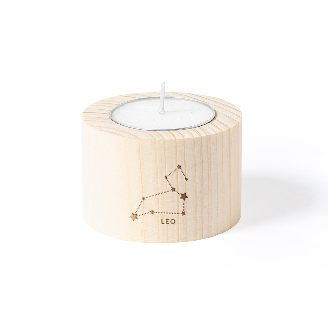 Vela del Zodiaco con base de madera grabada – Elige tu signo